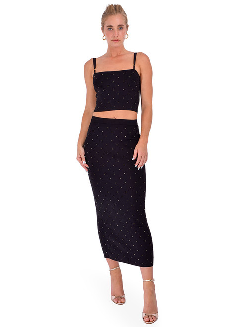 KARINA GRIMALDI Noa Embellished Knit Set in Black Front View 2