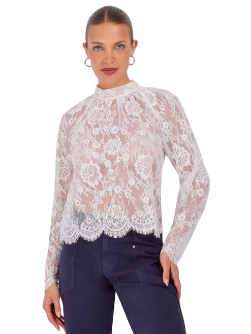 SELF-PORTRAIT Lace Blouse in White Front View 
