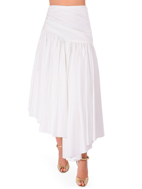 SELF-PORTRAIT Cotton Asymmetric Midi Skirt in White Front View 