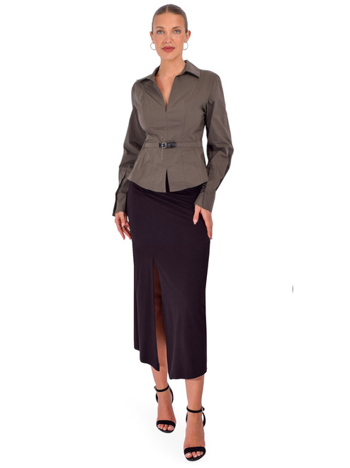 STAVII Jersey Midi Skirt in Black Full Outfit 