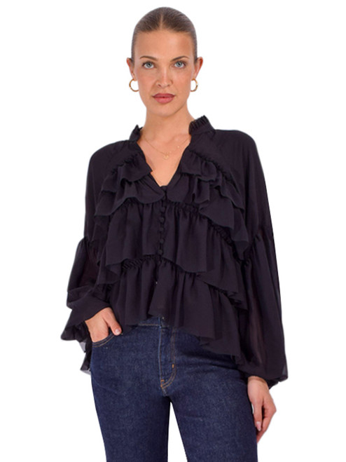 CINQ À SEPT Amoura Top in Black Front View 