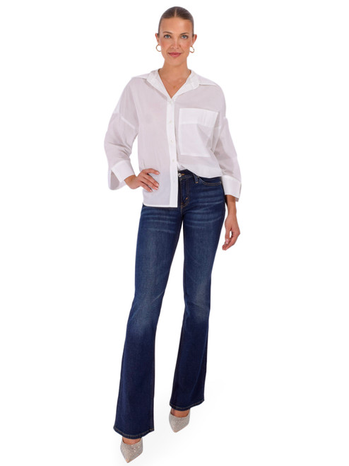 RE/DONE Low Rise Micro Boot Jean in Barely Worn Blue Full Outfit 