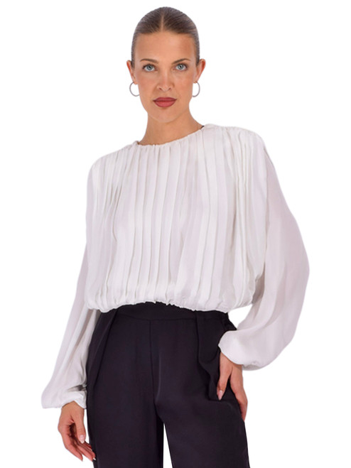 SIMKHAI Frida Silk Georgette Top in Ivory Front View 