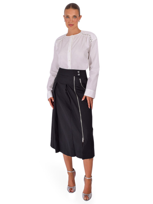 3.1 Phillip Lim Studded Gathered Poplin Blouse in White Full Outfit 