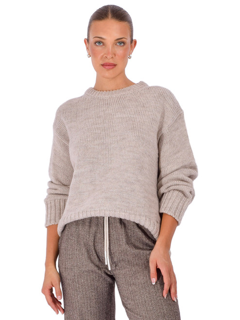 OTTOD'AME Oversized Crewneck Sweater in Ecru Front View 
