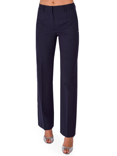 OTTOD'AME Regular Trousers in Navy Pinstripe Front View 