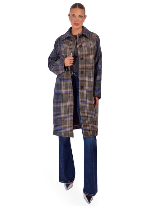 OTTOD'AME Single Breasted Coat in Gray Plaid Multi Full Outfit 