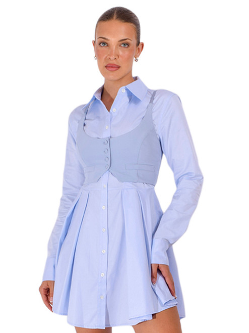 FLEUR DU MAL Tuxedo Cropped Vest in Blue Front View 
