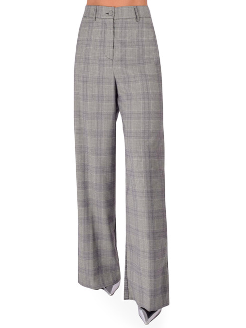 PIER ANTONIO GASPARI Wales Check Pant in Gray Multi Front View 