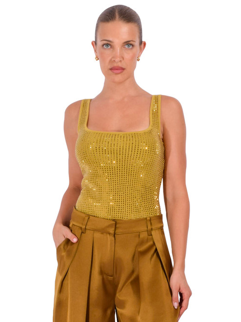 RETROFÊTE Marzia Embellished Top in Ochre Front View 