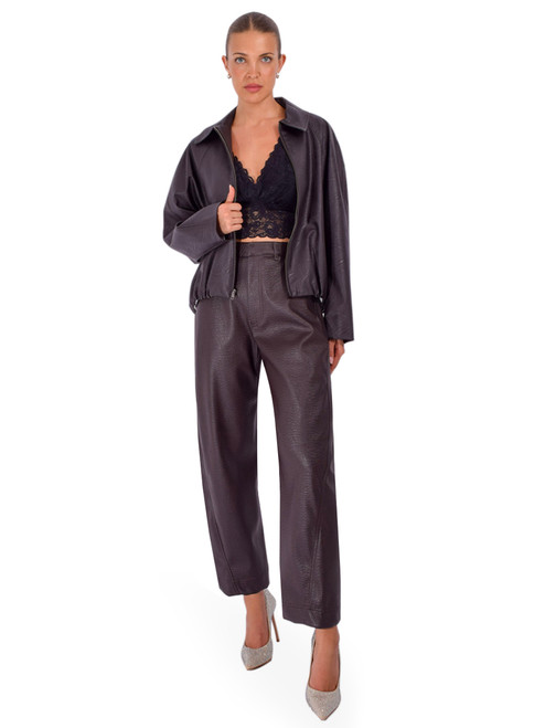 PHARAOH Andre Vegan Leather Bomber Jacket in Espresso Full Outfit 
