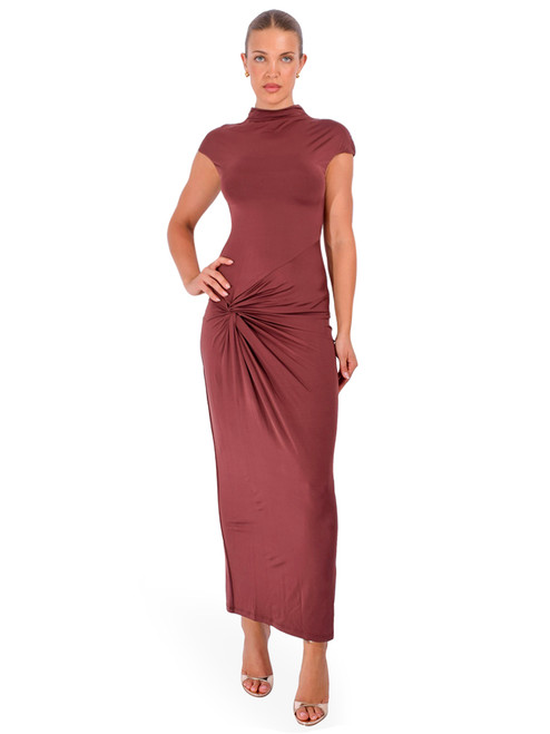 PARIS GEORGIA Antonia Dress in Mocha Front View 1