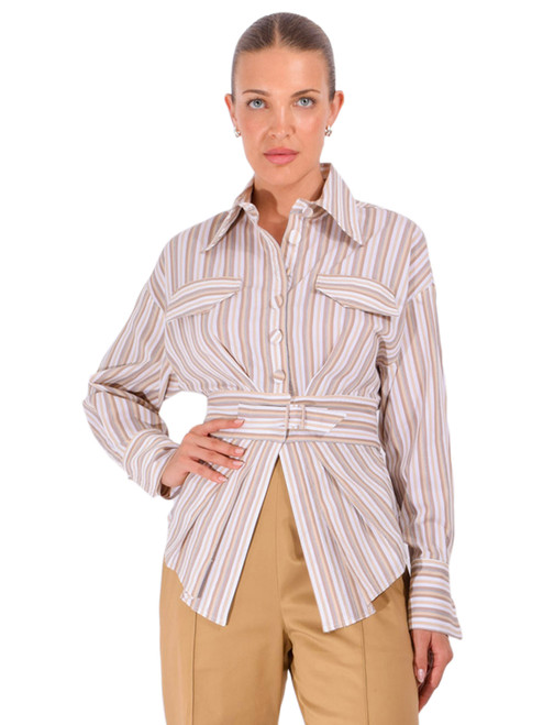 BY LOUIS INC. Aviator Top in Neutral Stripe Front View 