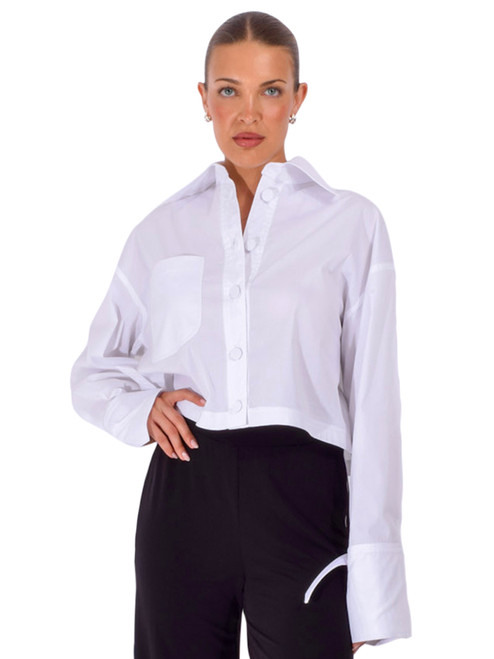 BY LOUIS INC. Cropped Button Down in White Front View 