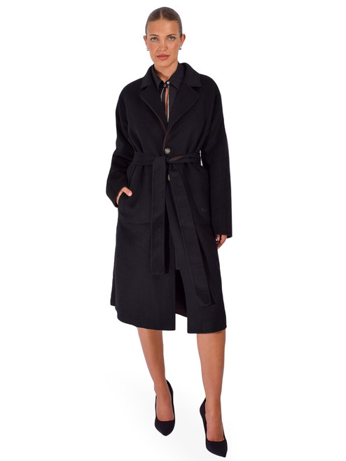 LAMARQUE Katie Reversible Wool Coat in Brown & Black Front View 2