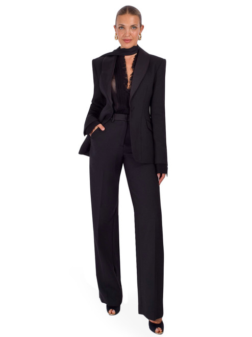 SIMKHAI Kaia Straight Leg Pant in Black Full Outfit 