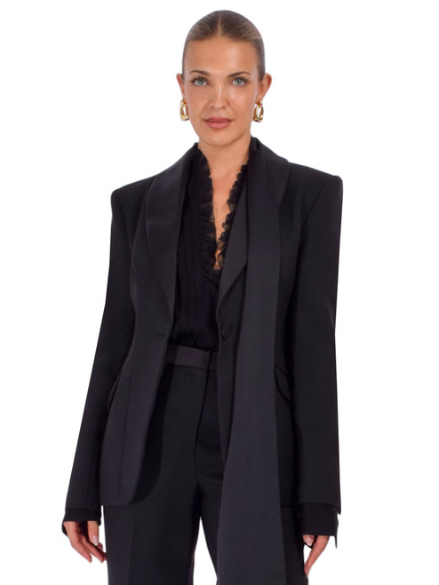 SIMKHAI Viveka Collarless Jacket in Black Front View 