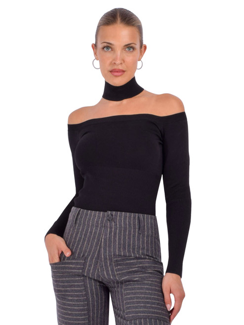SIMKHAI Lila Cold Shoulder Top in Black Front View 
