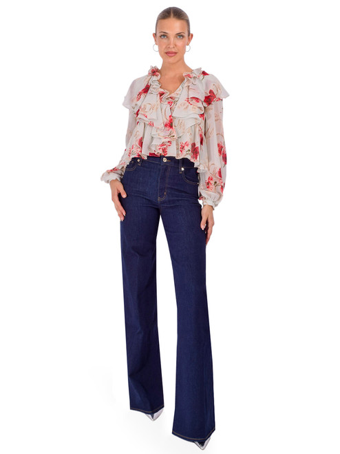 CINQ À SEPT Aurore Ruffled Top in Wilted Poppy Full Outfit 