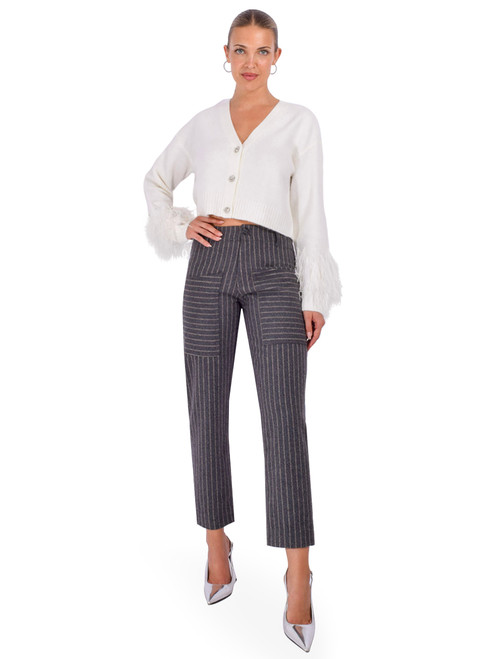 CINQ À SEPT Briana Feather Cardigan in Ivory Full Outfit 

