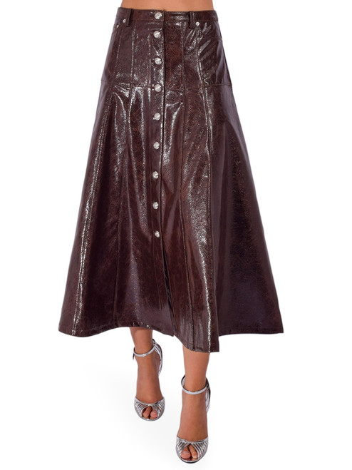 CINQ À SEPT Tumbled Vegan Leather Veena Skirt in Ground Coffee Front View 