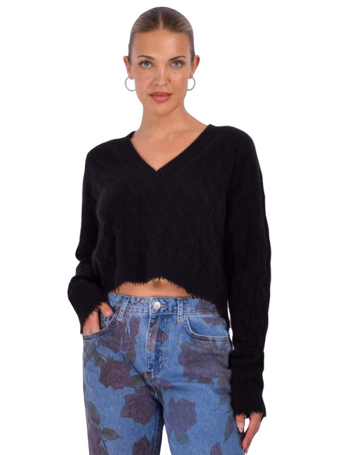 RE/DONE Zoe Cashmere V-Neck Sweater in Black Front View 