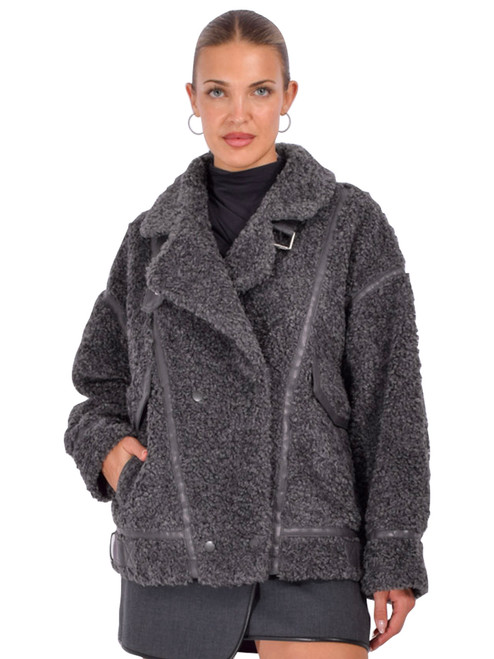 LAMARQUE Badu Coat in Charcoal Front View 