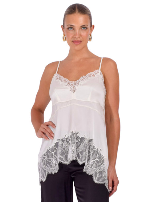STAUD Lina Silk Top in Ivory Front View 