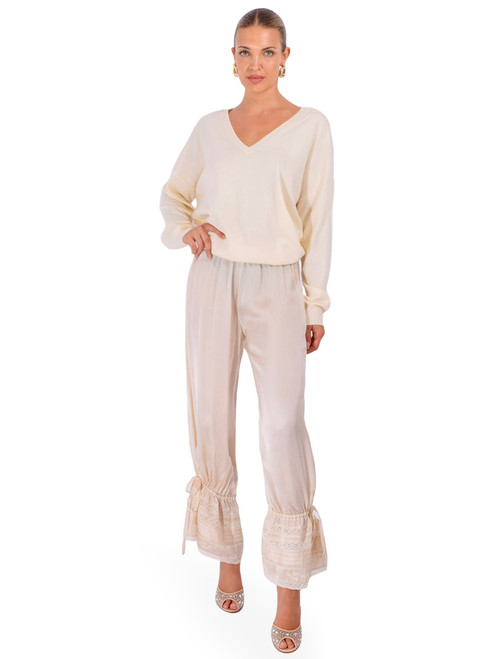 OTTOD'AME Oversized V-Neck Sweater In Ivory Full Outfit 