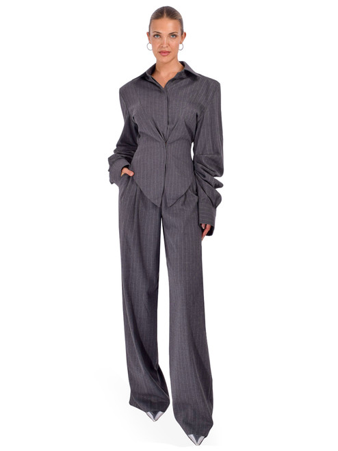 SANS FAFF Atlas Trousers in Gray Pinstripe Full Outfit 
