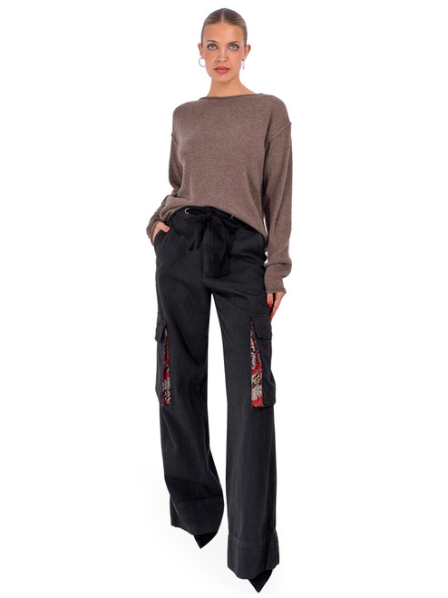 C.T. PLAGE Rolled Boat Neck Sweater in Gray Brown Full Outfit 