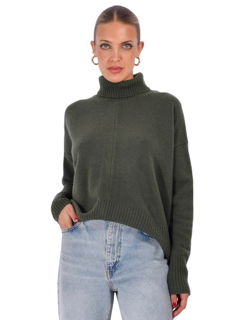 C.T. PLAGE Turtleneck Sweater in Khaki Front View 