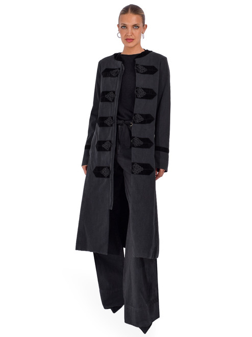 LE SUPERBE Military Car Coat in Washed Black Front View 2