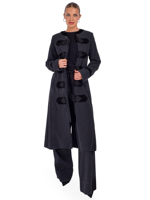 LE SUPERBE Military Car Coat in Washed Black Front View 1