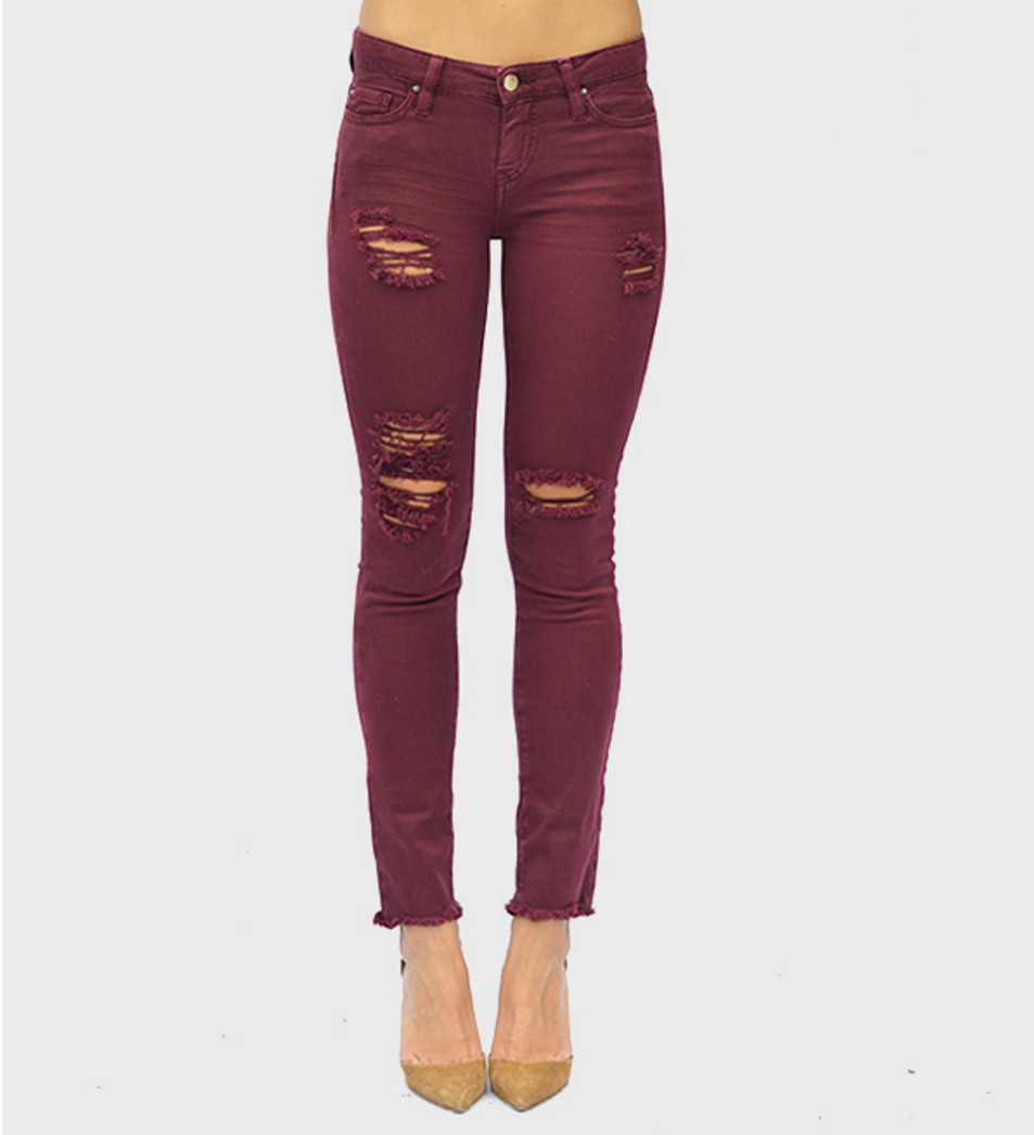 IRO Jarod Jean in Burgundy Front View  IRO Jarod Jean in Burgundy Front View