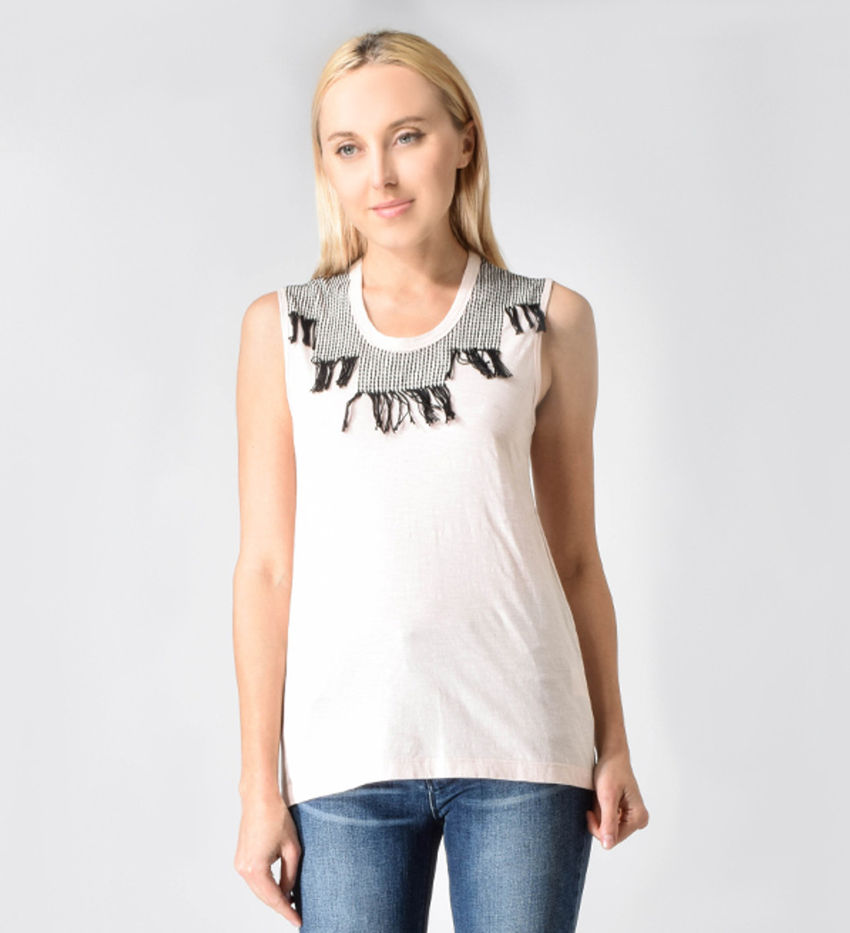 Pepin Frida Sleeveless Tee in Pink and Black Close Up Front View  Pepin Frida Sleeveless Tee in Pink and Black Close Up Front View