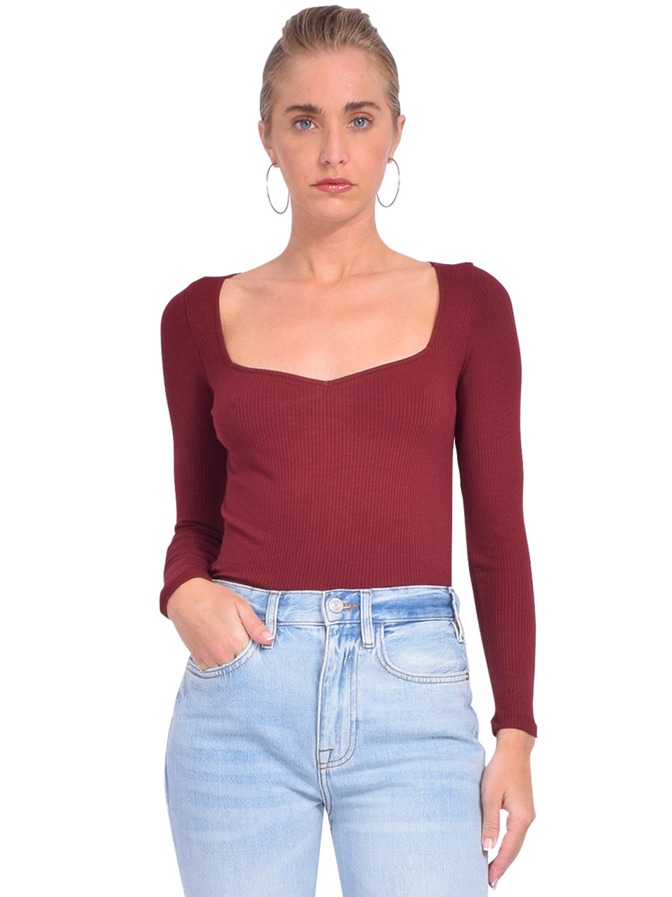 BA&SH Barth T-Shirt in Burgundy Front View     