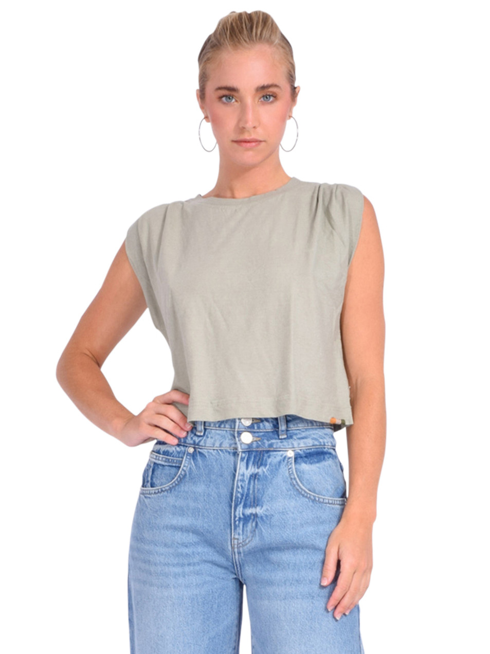 RAGABOND Jackie Pleated Shell in Sage Front View 