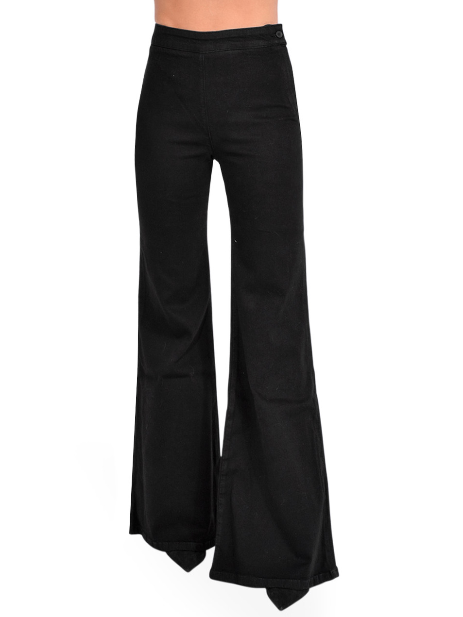 Washed Bell Bottom Front Seam Flare Pants in Black - The Rustic