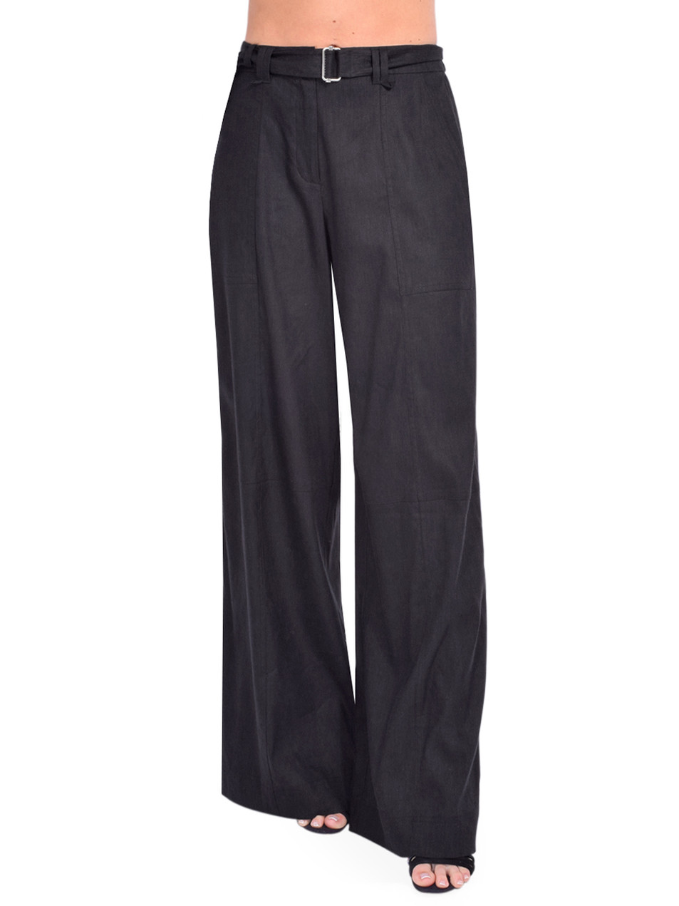 SIMKHAI Amaya Belted Pant in Black Front View 