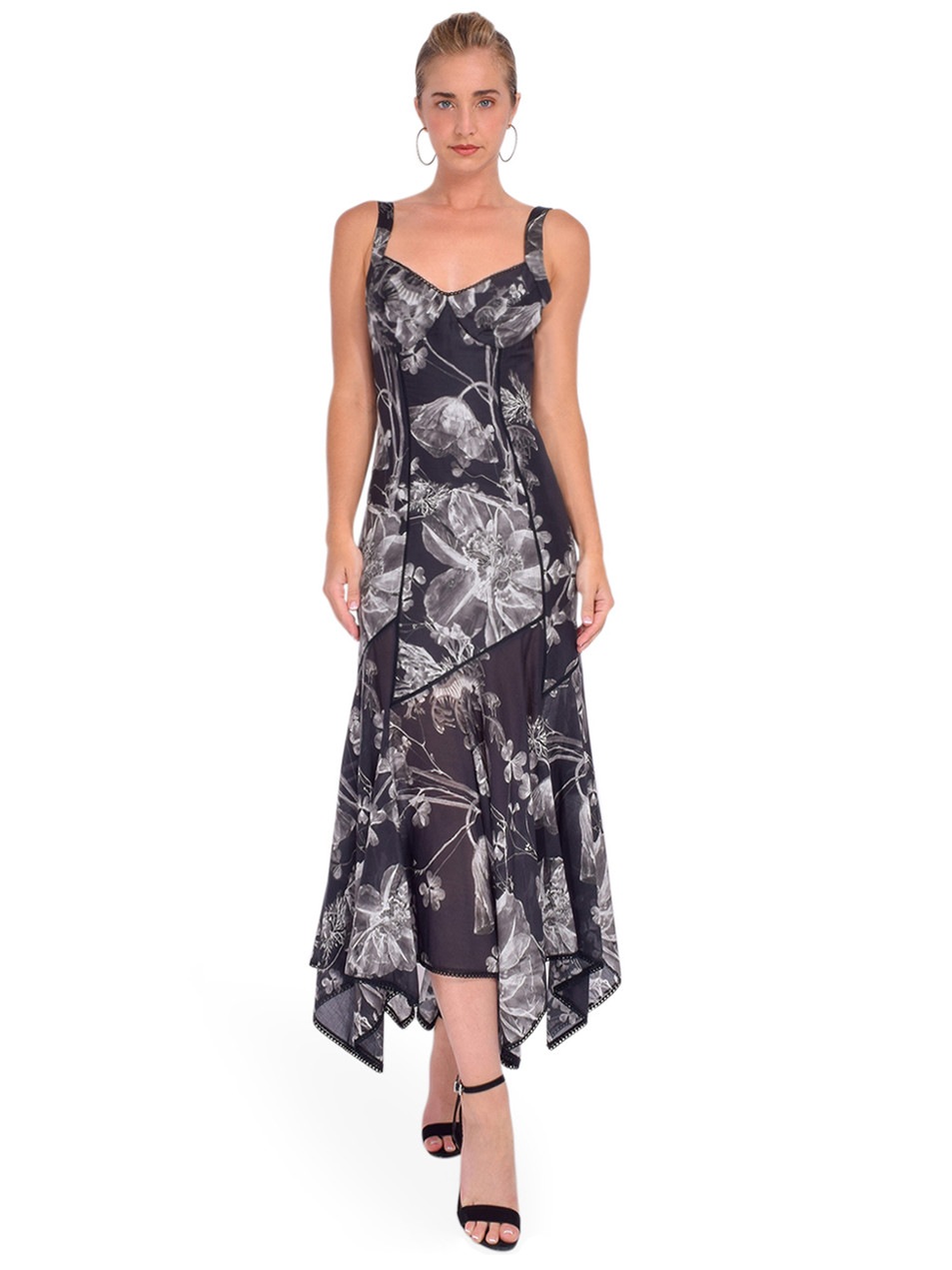 Charo Ruiz Yurik Long Dress in Black Front View 1