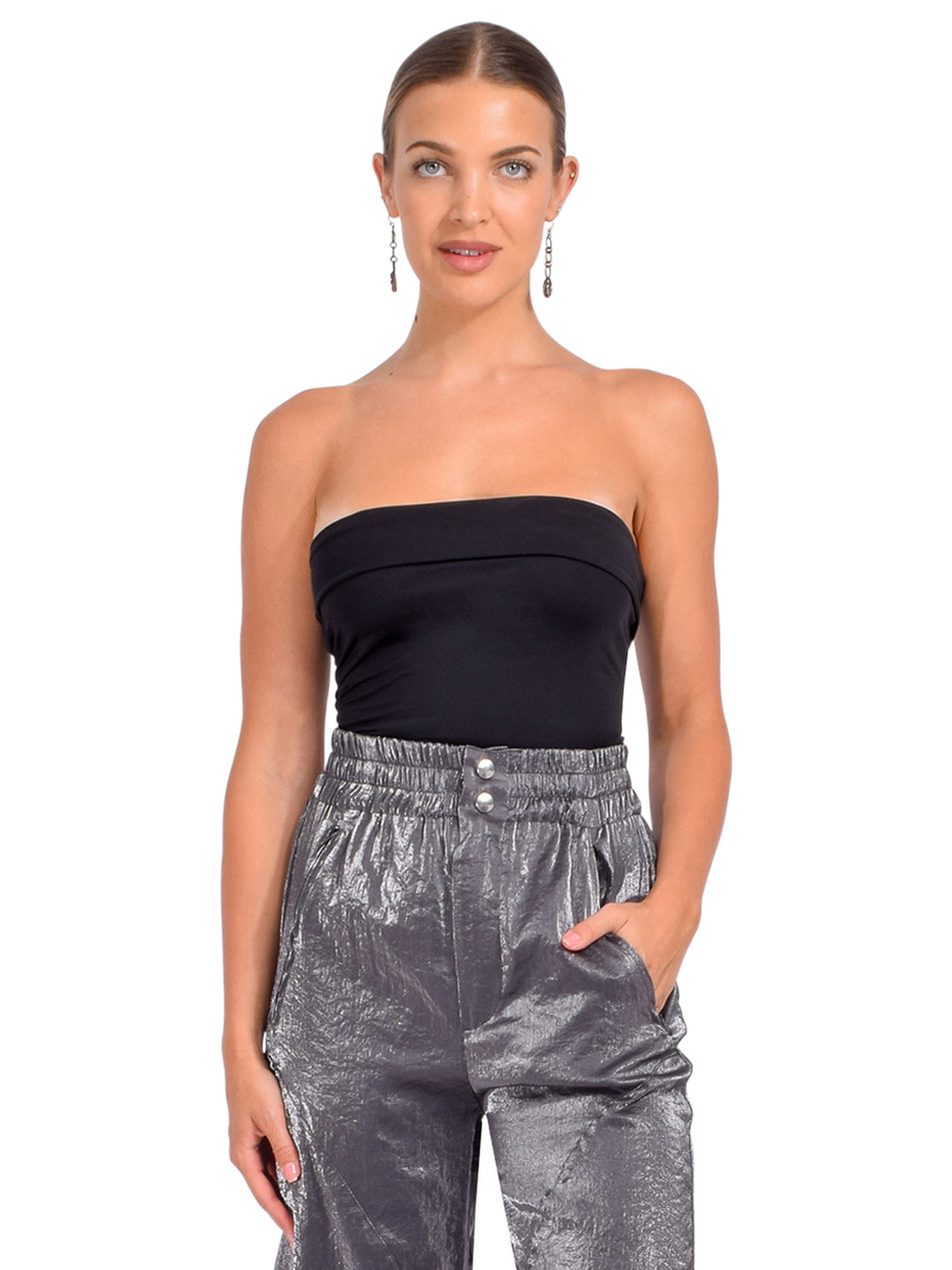 Maygel Coronel Eter Strapless Top in Black Front View 