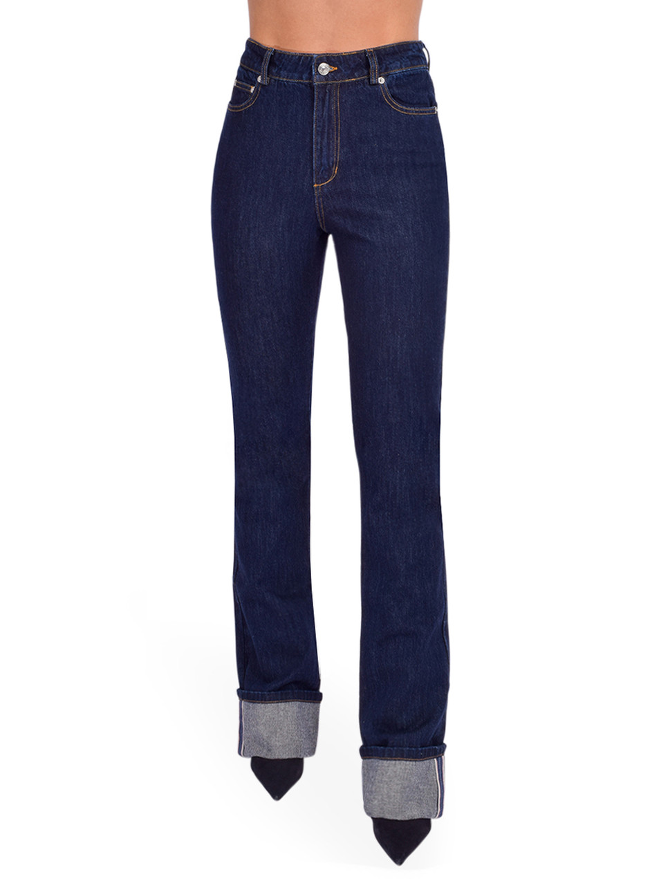 SER.O.YA Ashton High Rise Slim Flare Jean in Rinse Blue Front View 