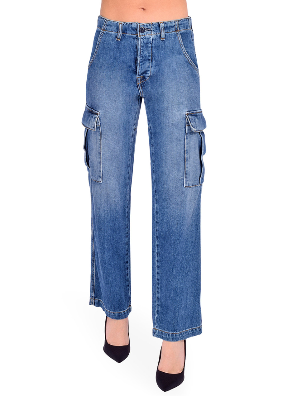 NSF Bennett Relaxed Cargo Jean in Blue Front View 