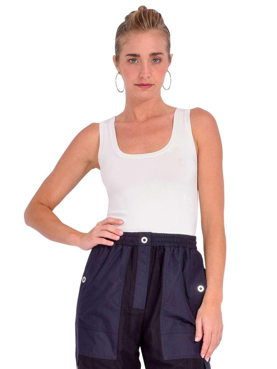 SIMKHAI Uri Knit Tank in Ivory Front View 