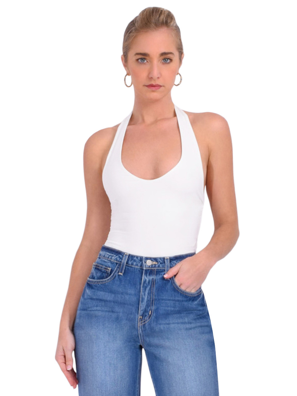 SANS FAFF Bamboo Halter Bodysuit in White Front View 