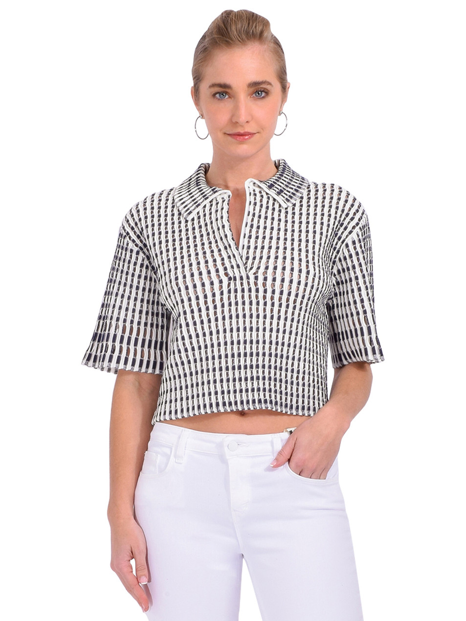 SIMKHAI Adley Knit Polo in Midnight Multi Front View 