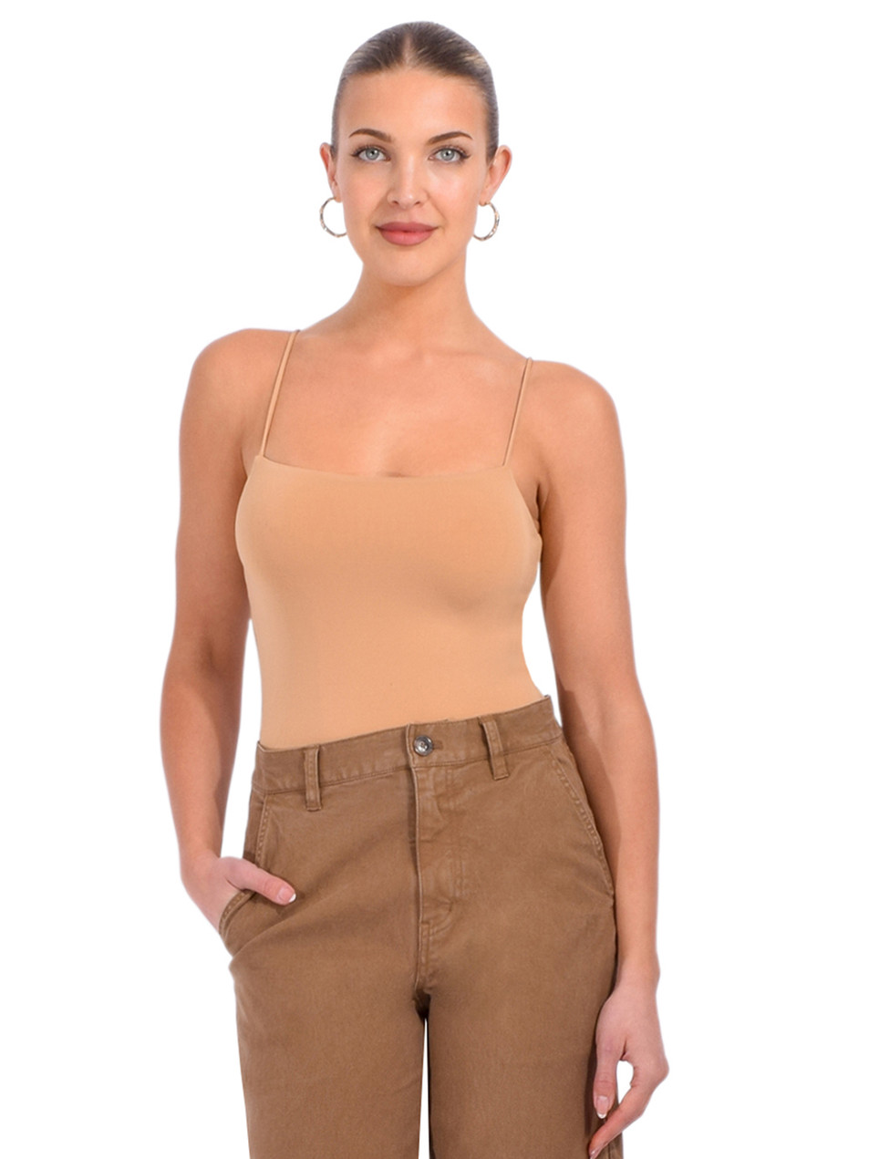 Ottod'Ame Stretch Bodysuit in Tan Front View 