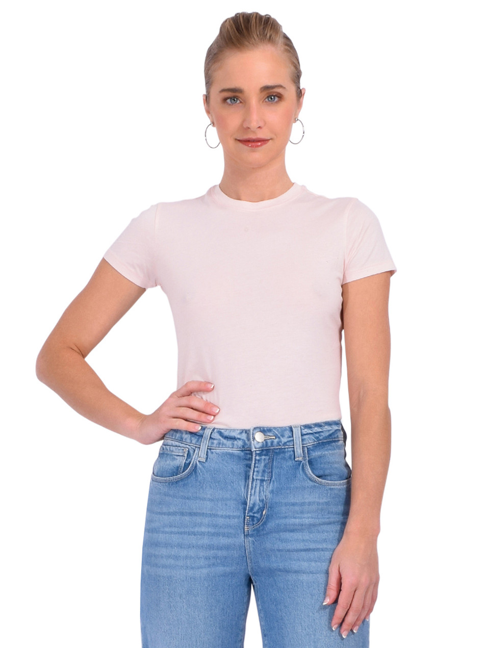 FRAME The Baby Tee in Light Pink Front View 