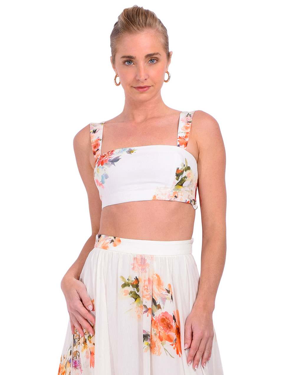 Hemant & Nandita Saba Corset Top in Ivory Floral Front View 